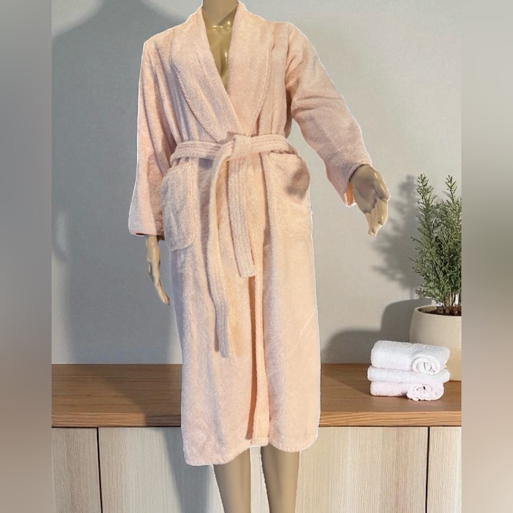 YVES DELORME Women’s Belted Robe Side Pockets Cotton pink VTG SIZE S